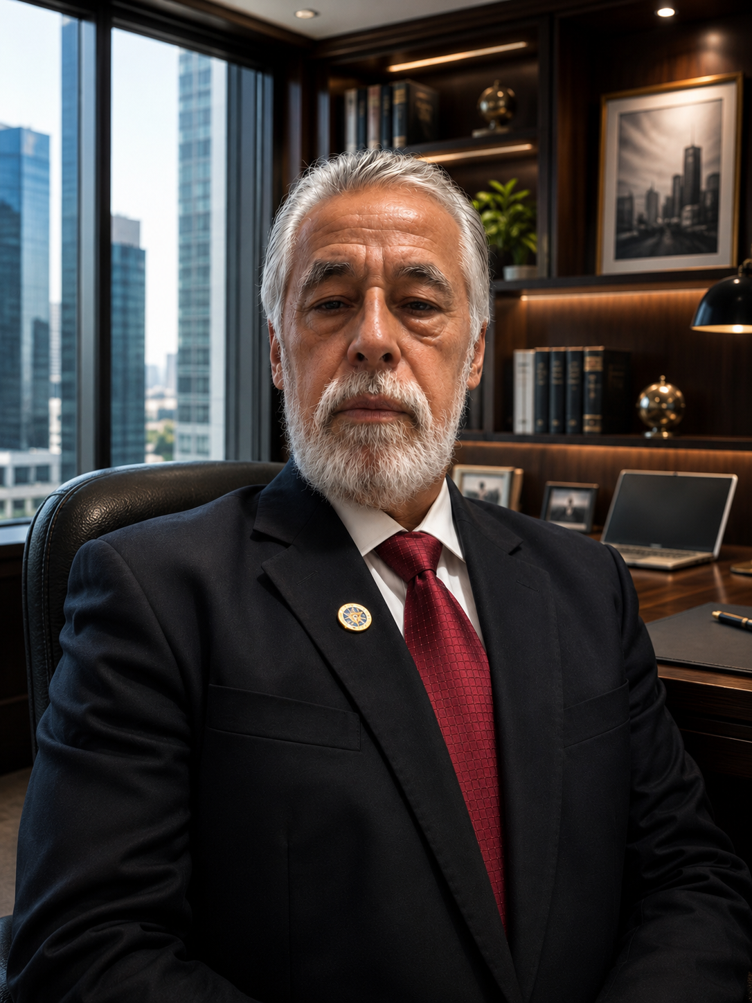 Retrato atual do Professor Roque Cortes Pereira, de terno escuro e gravata vermelha